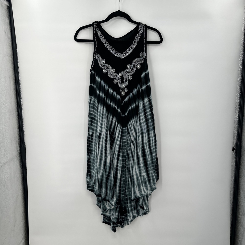 Boho Tie‎ Dye Embroidered Sequin Dress One Size Asymmetric Indie Fairy Flowy *